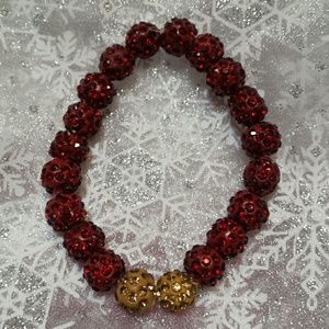 Cranberry Red Gold Sparkle Bling beaded bracelet